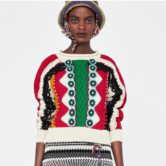 Zara Cable Knit Crochet Multicolour Sweater - Picture 1 of 11